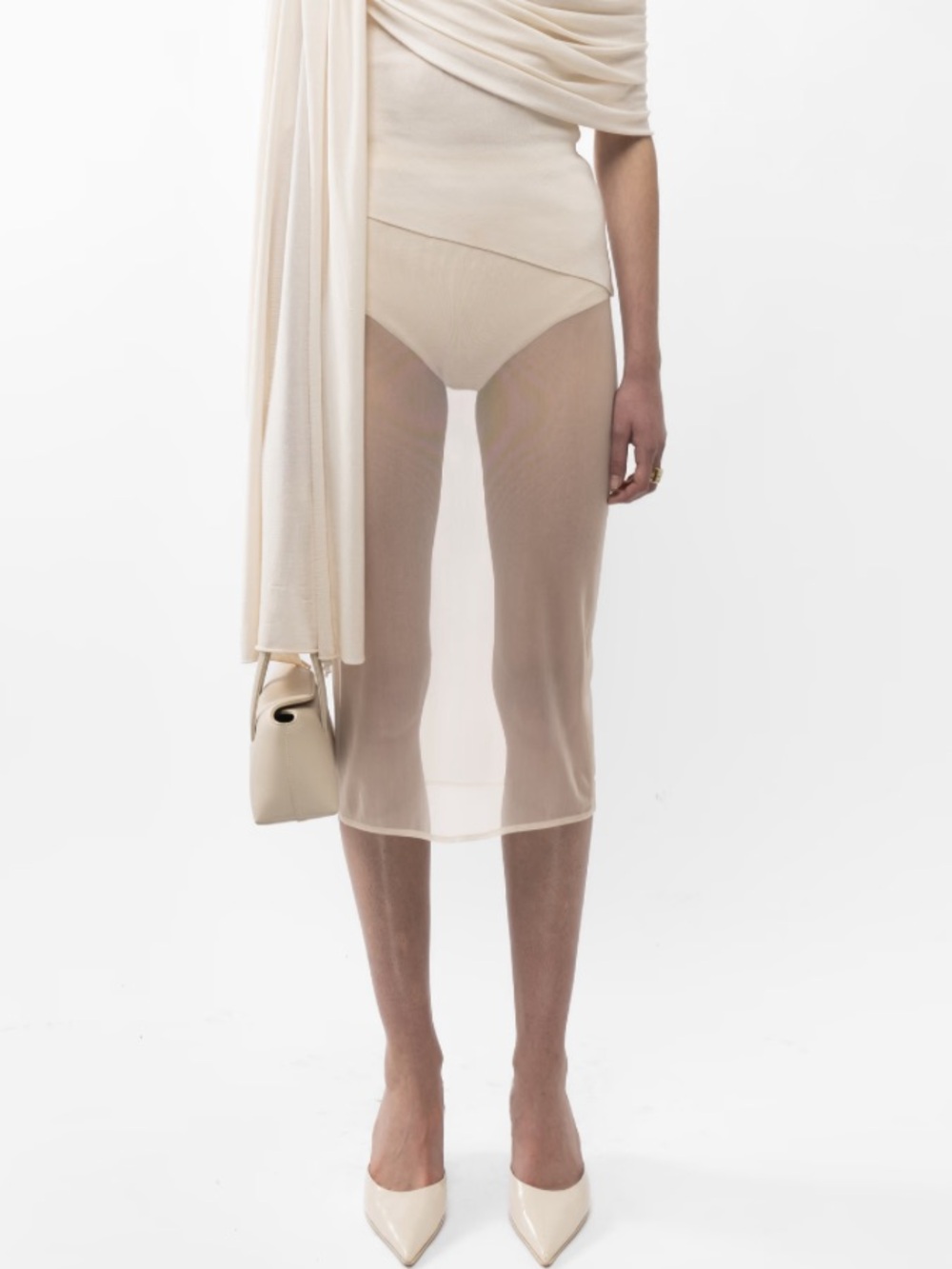 Arakii Mesh Skirt Sheer Two Piece Panty & Skirt Set Pale Tan Brown/Yellow NEW